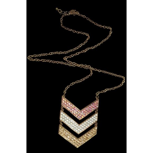 Whimsical Glam Multi Chevron Rhinestone Pendant Necklace - Picture 1 of 8
